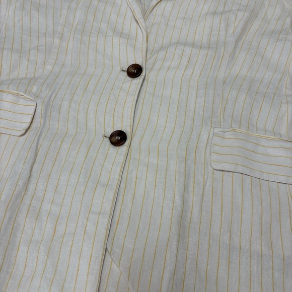 Cynthia Rowley Sz Medium 100% Linen Blazer Jacket Ivory Yellow Flip Pocket - Picture 3 of 14